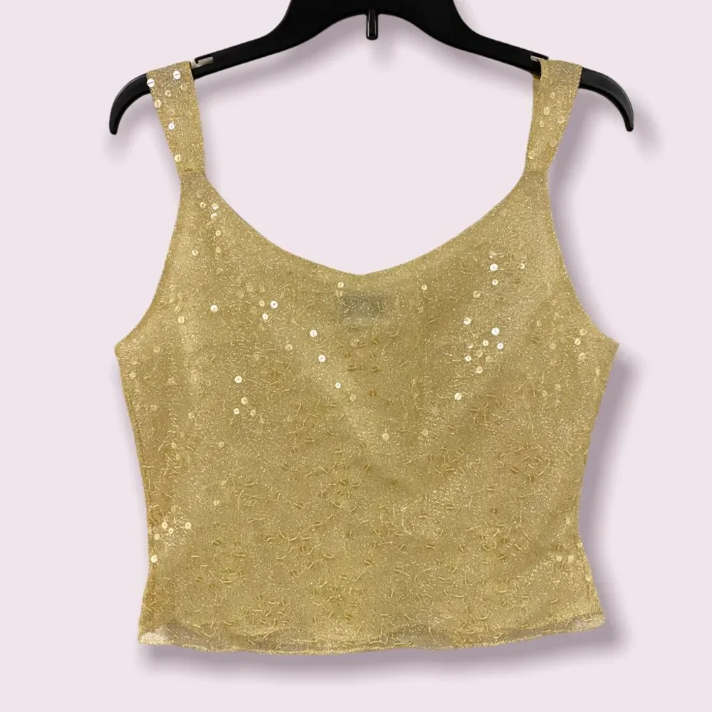 Tahari Gold Sparkly Sequin Tank Top Size 8 New Years Top - Picture 2 of 7